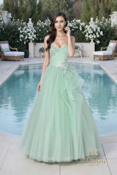 Terani Couture 261p6197 Long Formal Ball Gown Prom Dress In Blue