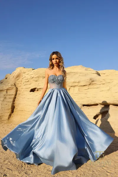 Terani Couture 261p6608 Long Formal A Line Beaded Prom Dress In Blue