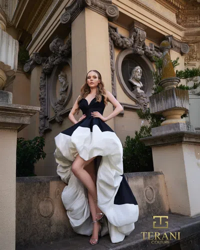 Terani Couture 261p6710 High Low Ball Gown Ruffle Prom Dress In Black