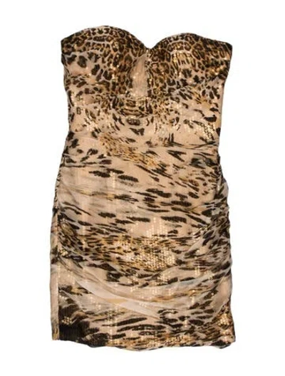 Pre-owned Terani Couture Animal Print Mini Dress In Neutrals