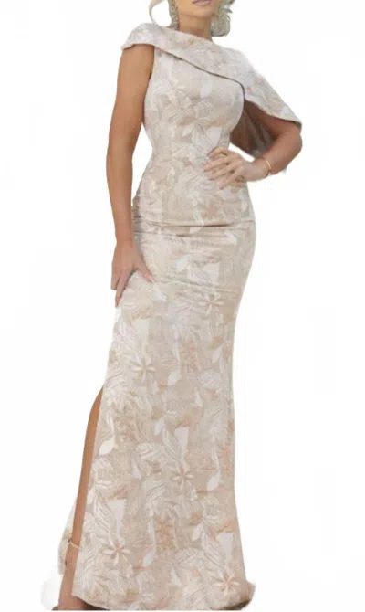 Terani Couture Asymmetrical Jacquard Champagne Trumpet Evening Dress In Gray
