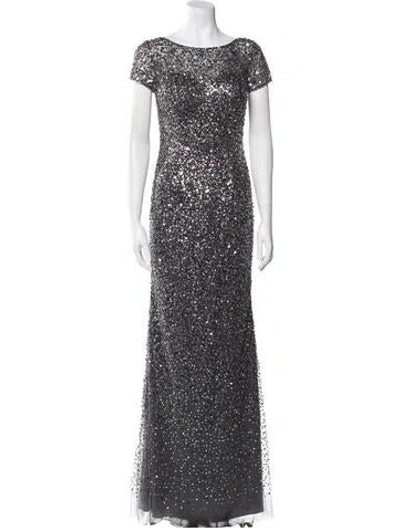 Pre-owned Terani Couture Bateau Neckline Long Dress In Black