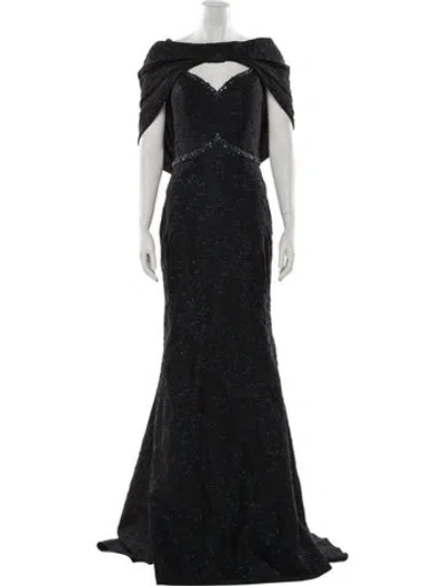 Pre-owned Terani Couture Bateau Neckline Long Dress In Black