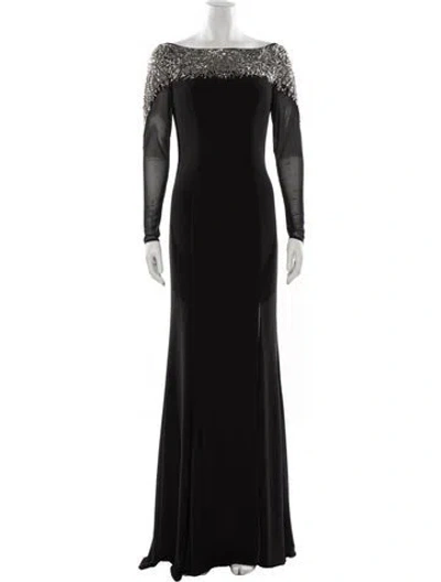 Pre-owned Terani Couture Bateau Neckline Long Dress In Black
