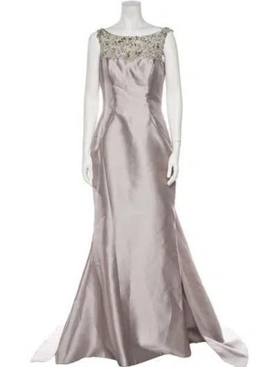Pre-owned Terani Couture Bateau Neckline Long Dress In Gray