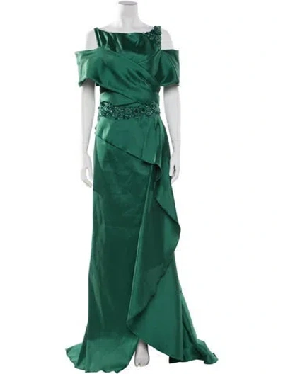 Pre-owned Terani Couture Bateau Neckline Long Dress In Green