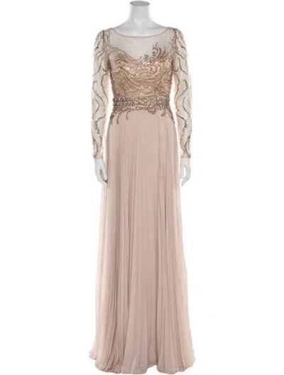 Pre-owned Terani Couture Bateau Neckline Long Dress In Neutral