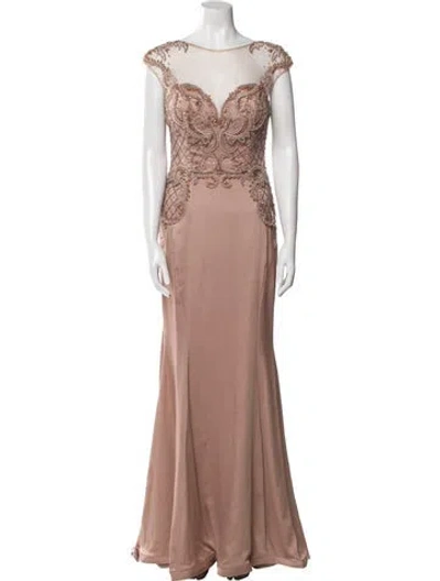 Pre-owned Terani Couture Bateau Neckline Long Dress In Neutral