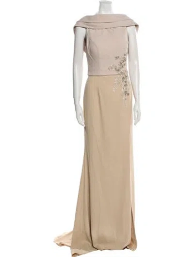 Pre-owned Terani Couture Bateau Neckline Long Dress In Neutral