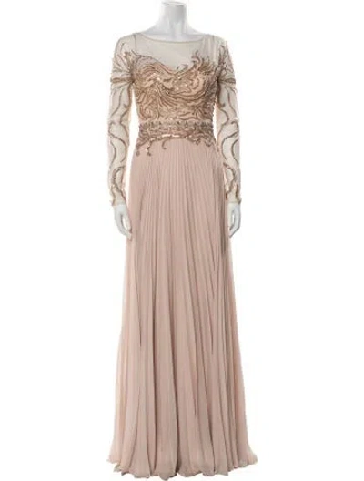 Pre-owned Terani Couture Bateau Neckline Long Dress In Neutral