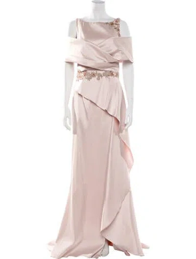 Pre-owned Terani Couture Bateau Neckline Long Dress In Pink