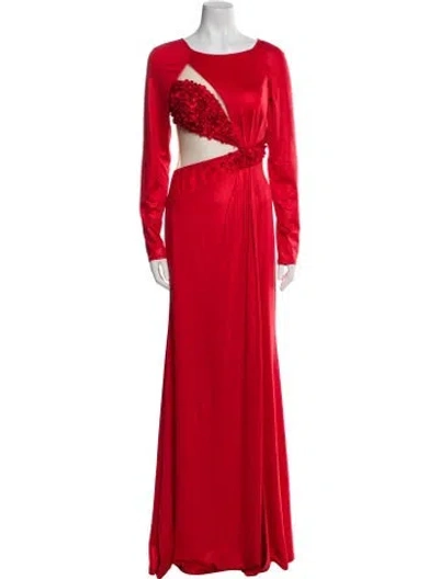 Pre-owned Terani Couture Bateau Neckline Long Dress In Red