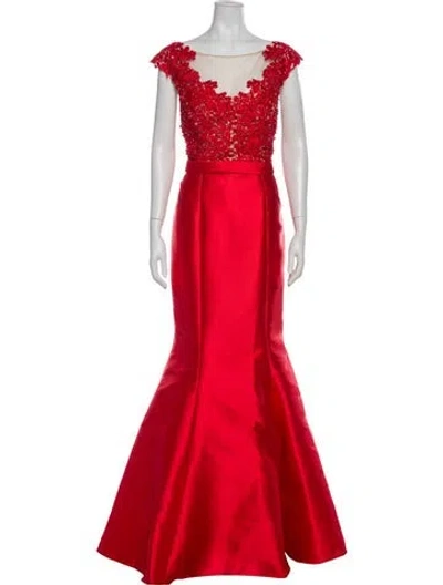 Pre-owned Terani Couture Bateau Neckline Long Dress In Red