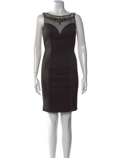 Pre-owned Terani Couture Bateau Neckline Mini Dress In Black