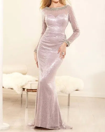 Terani Couture Beaded Sheer Mesh Gown In Rose