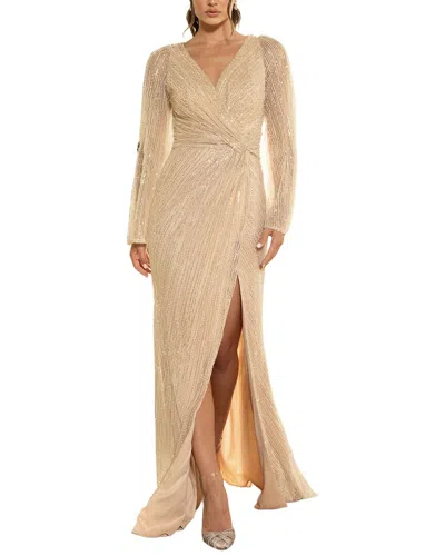 Terani Couture Beaded Solid Maxi Dress In Gold