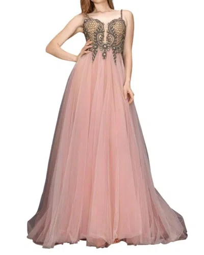 Terani Couture Beaded Tulle Gown In Blush In Multi