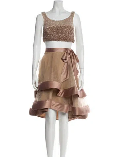 Pre-owned Terani Couture Bow Accents Skirt Set In Pink