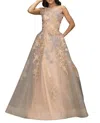 TERANI COUTURE COCKTAIL GOWN IN CHAMPAGNE/TAUPE