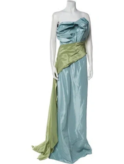 Pre-owned Terani Couture Colorblock Pattern Long Dress In Blue