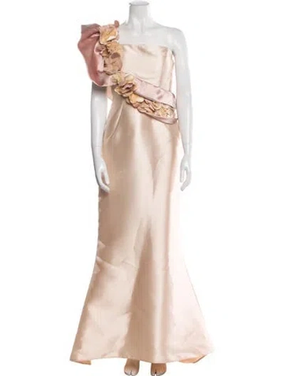 Pre-owned Terani Couture Colorblock Pattern Long Dress In Neutral