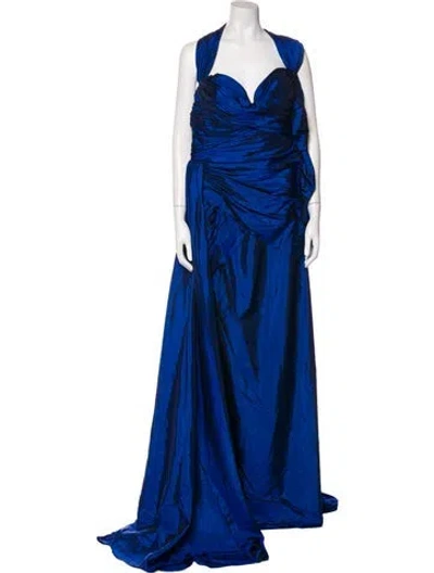Pre-owned Terani Couture Cowl Neck Long Dress W/ Tags In Blue