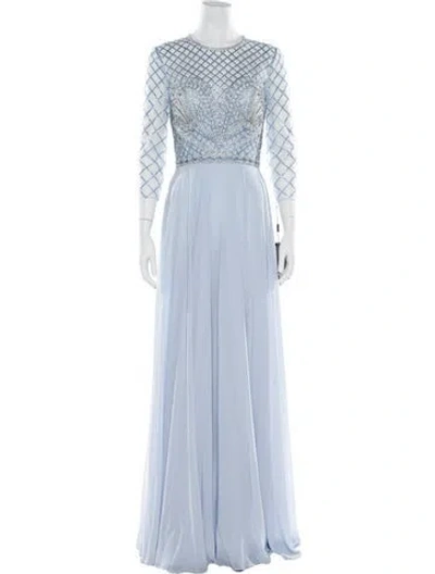 Pre-owned Terani Couture Crew Neck Long Dress In Blue