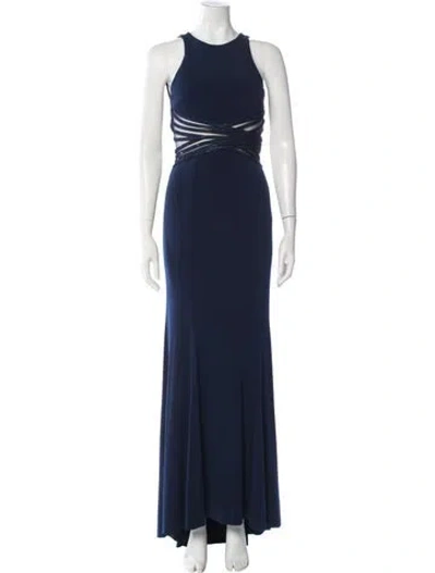 Pre-owned Terani Couture Crew Neck Long Dress In Blue