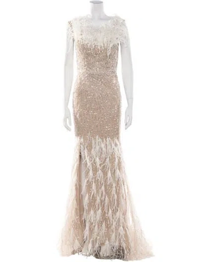 Pre-owned Terani Couture Crew Neck Long Dress In Neutral