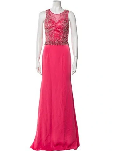 Pre-owned Terani Couture Crew Neck Long Dress In Pink