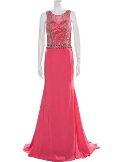 Pre-owned Terani Couture Crew Neck Long Dress In Pink