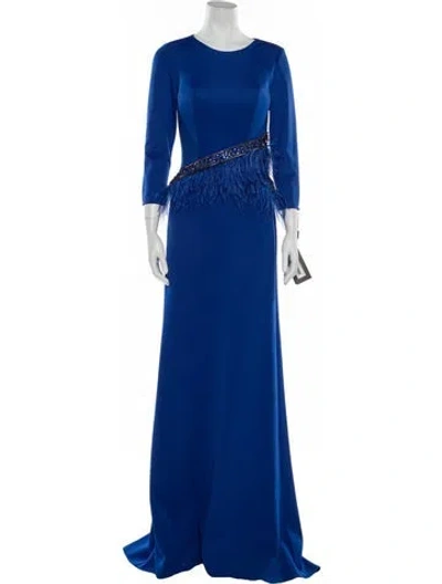 Pre-owned Terani Couture Crew Neck Long Dress W/ Tags In Blue