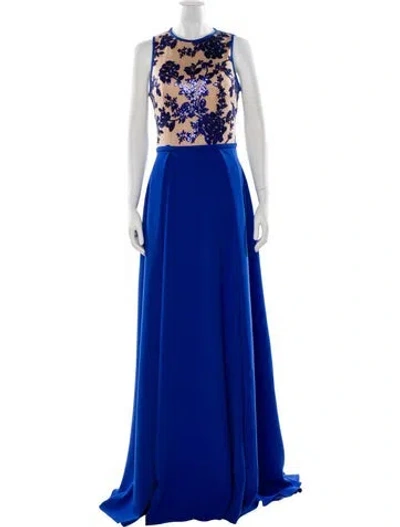 Pre-owned Terani Couture Crew Neck Long Dress W/ Tags In Blue
