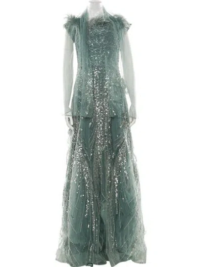 Pre-owned Terani Couture Crew Neck Long Dress W/ Tags In Green