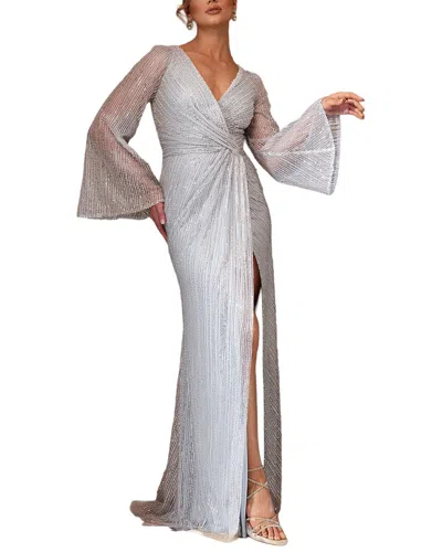 Terani Couture Embellished Off Shoulder Dress In Gray