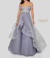 Terani Couture Embellished Off-the-shoulder A-line Dress In Lilac In Blue