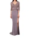 Terani Couture Embroidered Lace Bodice Mother Of The Bride Dress In Taupe In Purple