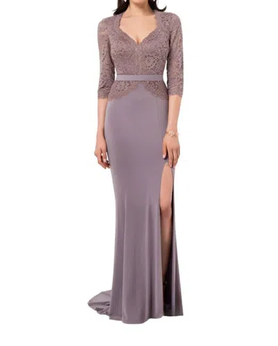 Terani Couture Embroidered Lace Bodice Mother Of The Bride Dress In Taupe In Purple