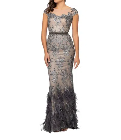 Terani Couture Embroidered Lace Fitted Gown In Grey In Black