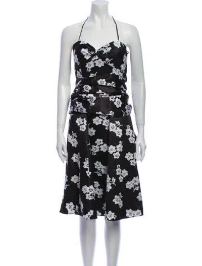 Pre-owned Terani Couture Floral Print Knee-length Dress In Black