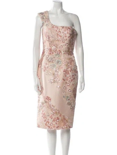 Pre-owned Terani Couture Floral Print Knee-length Dress In Pink