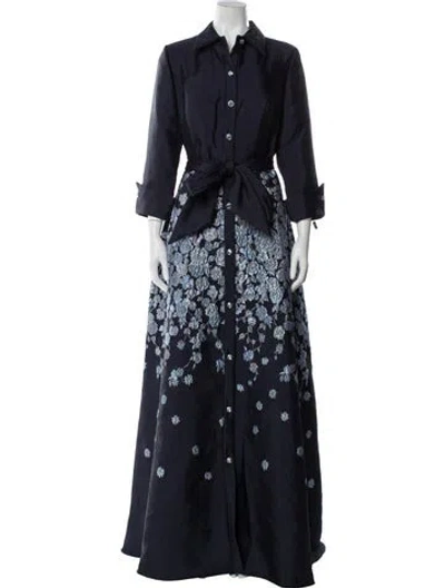 Pre-owned Terani Couture Floral Print Long Dress In Blue