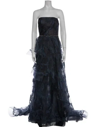 Pre-owned Terani Couture Floral Print Long Dress In Blue