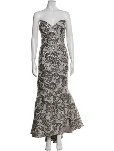 Pre-owned Terani Couture Floral Print Long Dress In Blue