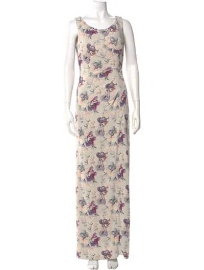 Pre-owned Terani Couture Floral Print Long Dress In Neutral