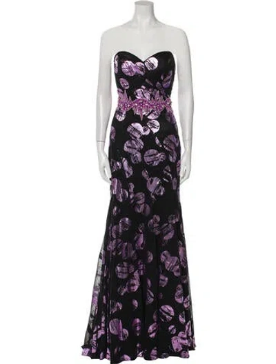 Pre-owned Terani Couture Floral Print Long Dress W/ Tags In Purple
