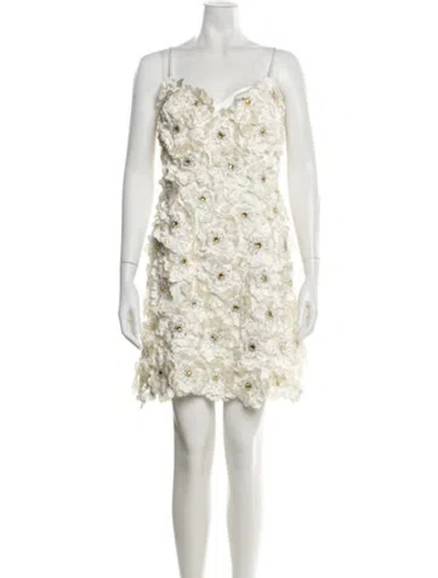 Pre-owned Terani Couture Floral Print Mini Dress In Neutral