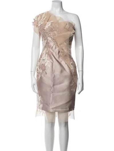 Pre-owned Terani Couture Floral Print Mini Dress In Neutrals