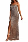 Terani Couture Fringe Gown In Gold