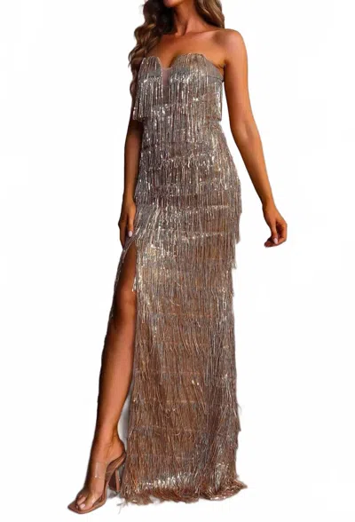 Terani Couture Fringe Gown In Gold